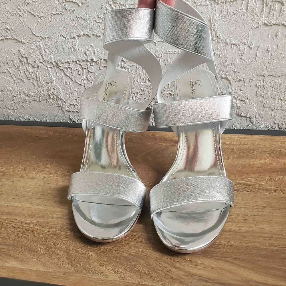 Lauren Lorraine Dallas Ankle Strap Stiletto Heels Womens 9.5 Silver Metallic - Picture 2 of 10
